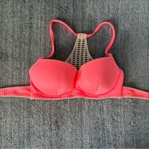 Victoria’s Secret Coral Colored Bikini Top With Crochet Racerback